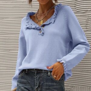 Adorable Long Sleeve Button Down Ruffle Sweater